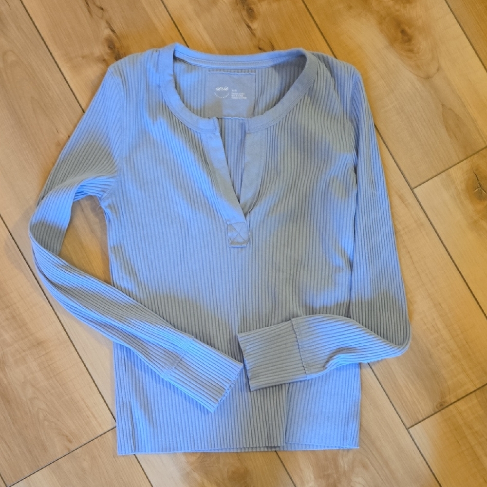 Aerie Slate Blue Ribbed Top